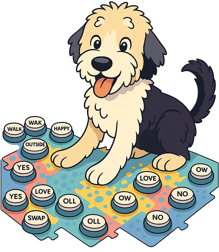 Button Brained Dog with Communication Buttons